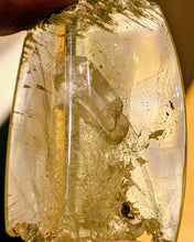 Load image into Gallery viewer, Heliodore with a Fully Formed 12–14 mm Rock Crystal Twin Inclusion