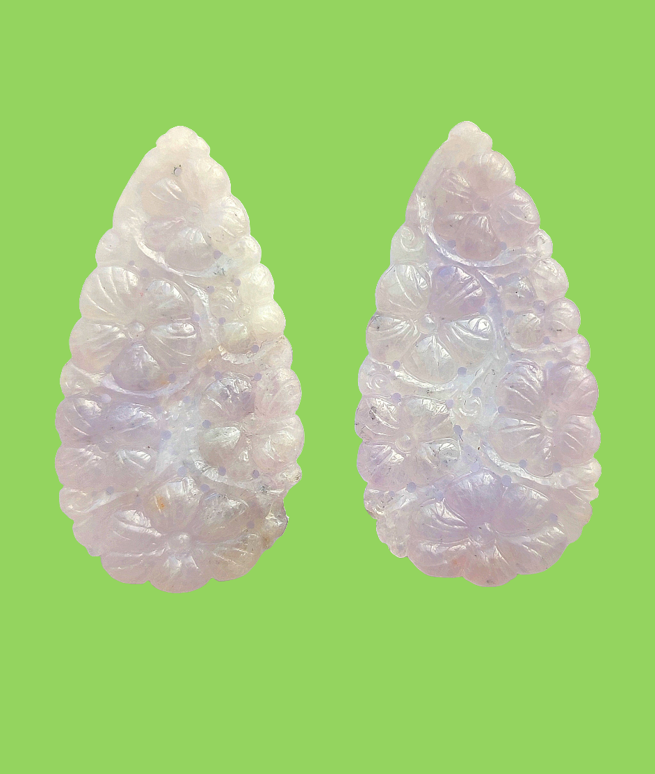 SOLD - Jadeite Lavender and White Handcarved