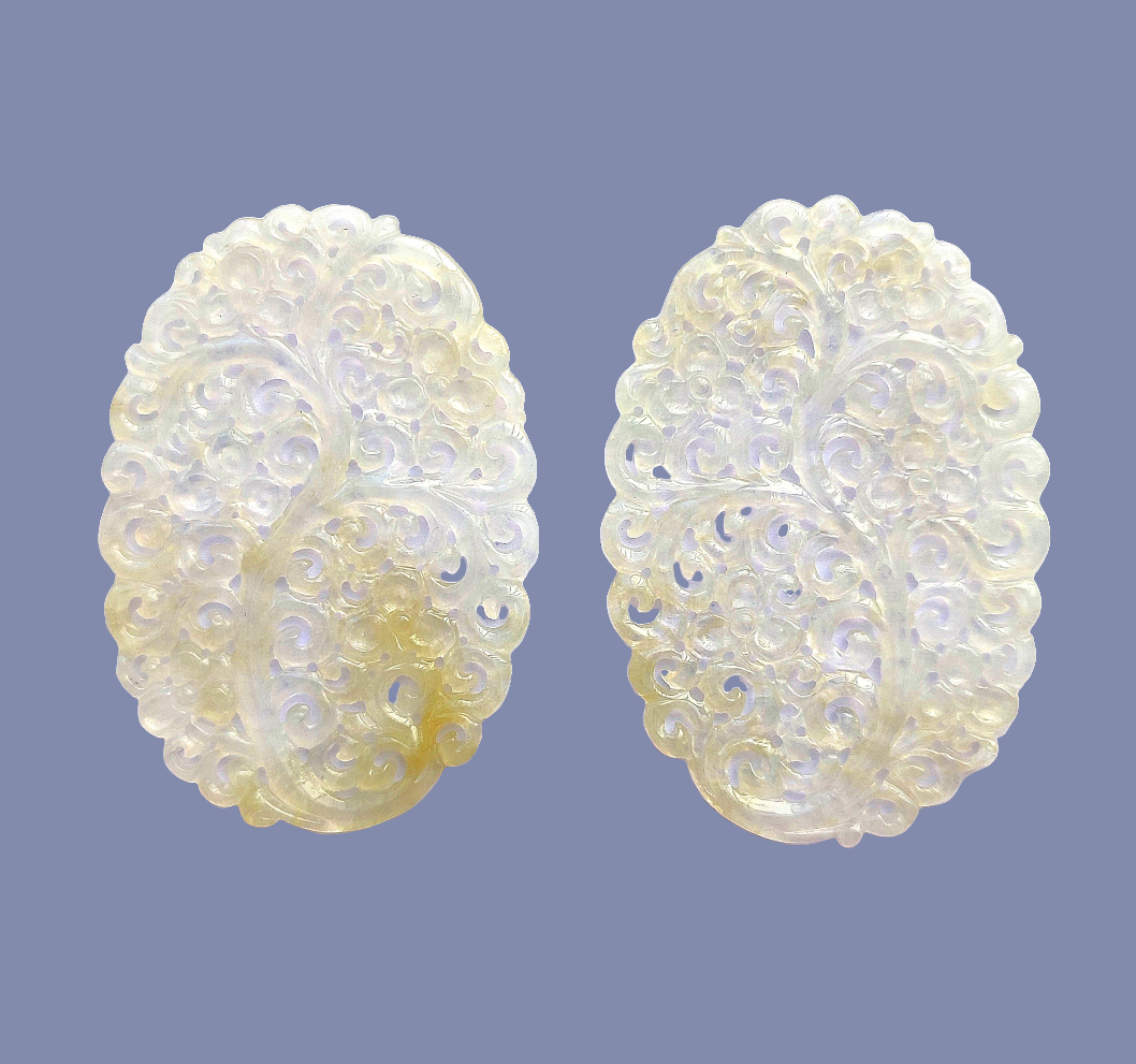 Jadeite Transparent Handcarved Oval Pair