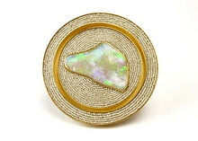 Load image into Gallery viewer, Brooch in gold with seed pearl and large opal by michael zobel
