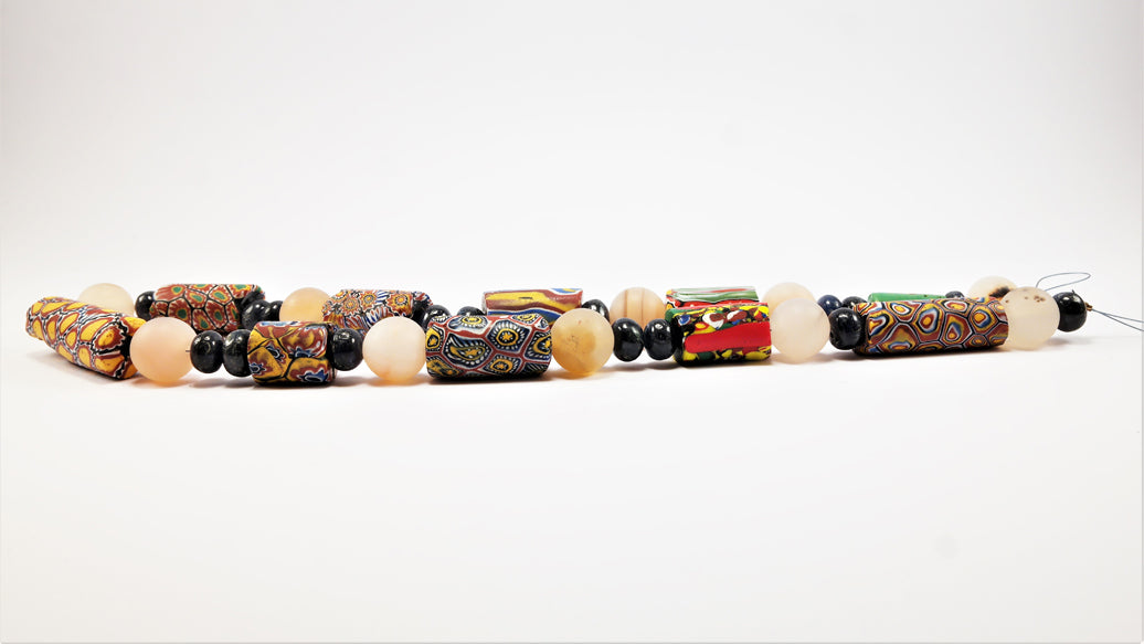 Millefiori Antique Beads with Rock Crystal and Sapphire